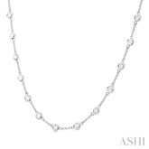 2 Ctw Bezel Set Round Cut Diamond Station Necklace in 14K White Gold